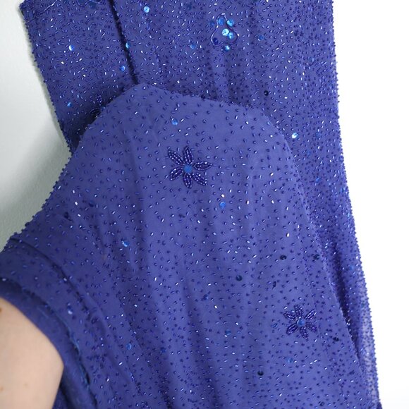 Avanti Silk Beaded Sequin Long Evening Gown Halter Formal Dress Royal Blue Party - Picture 9 of 16